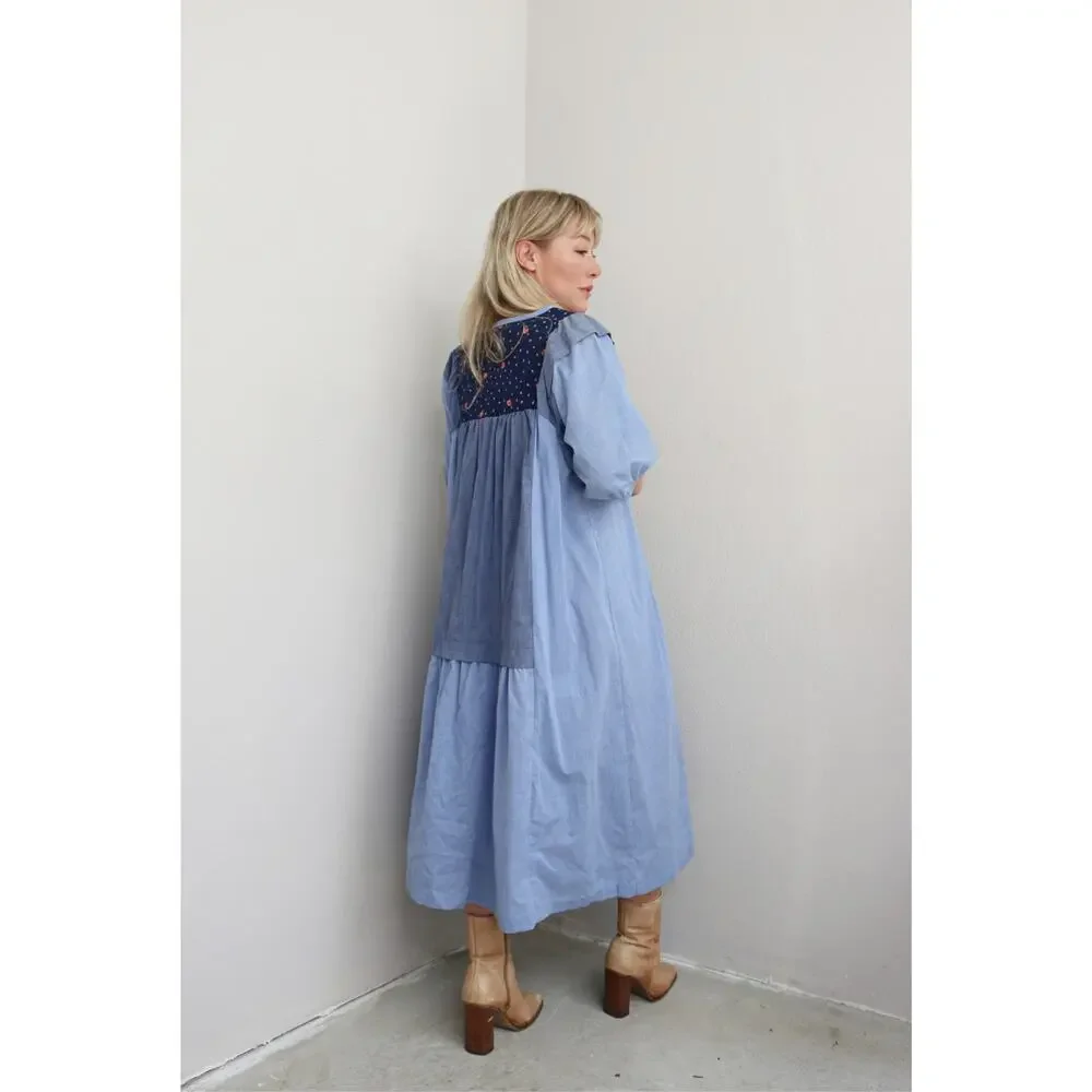 1970's Vintage Chambray Prairie Tent Dress ~Women's Ones Size Fits Most XS SM MD - Picture 4 of 10